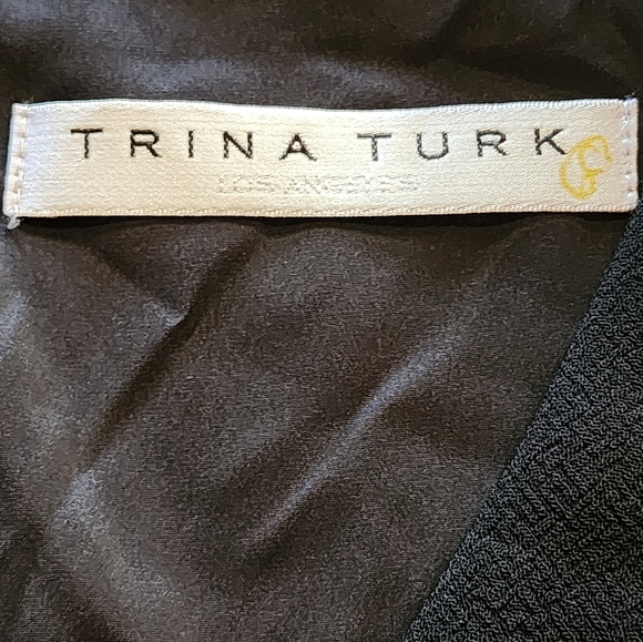 Trina Turk Black Flutter Sleeve Cocktail Evening Party Dress V-Neck Silk Trim - Picture 9 of 9